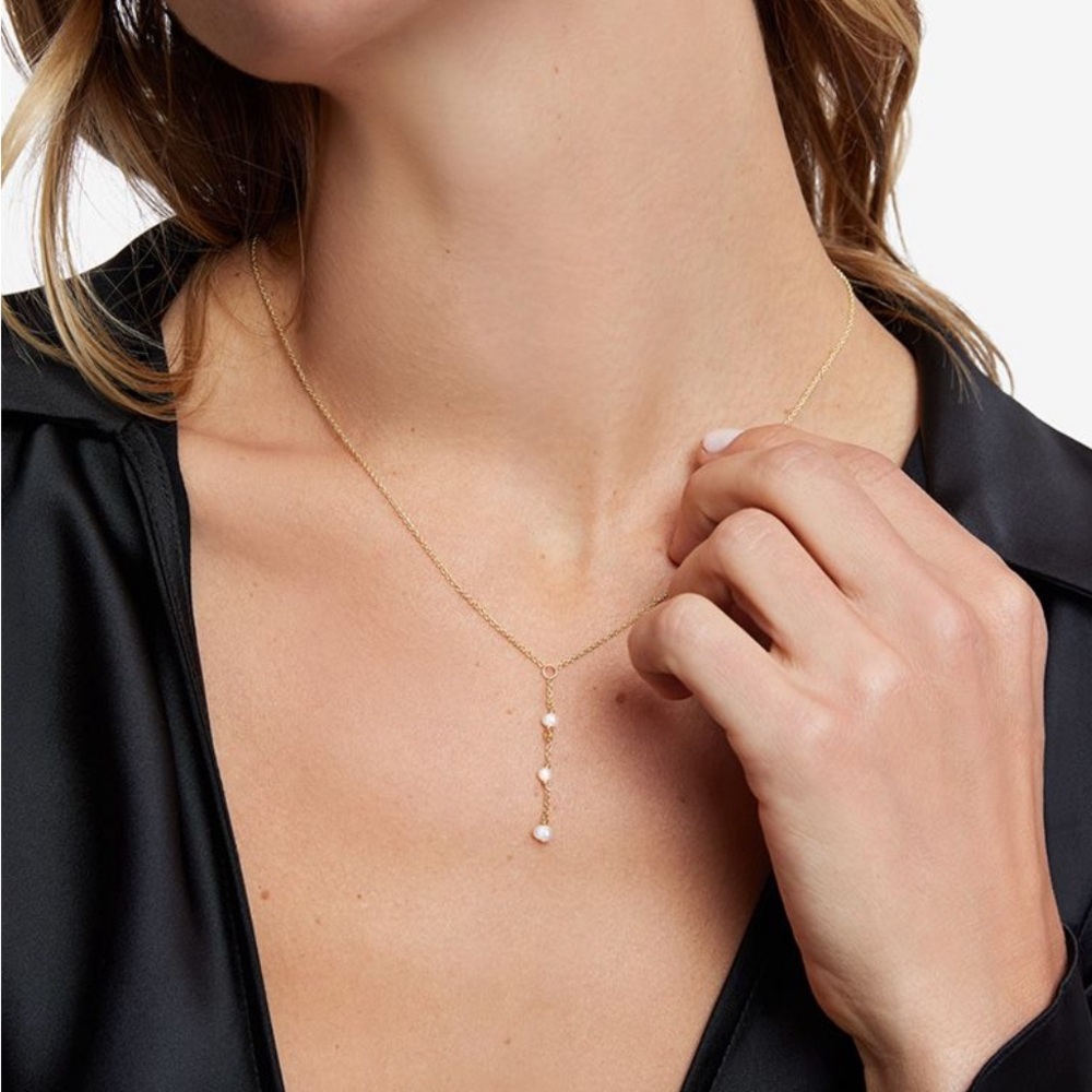 NWT- Bychari- Freshwater pearl and gold plated lariat necklace